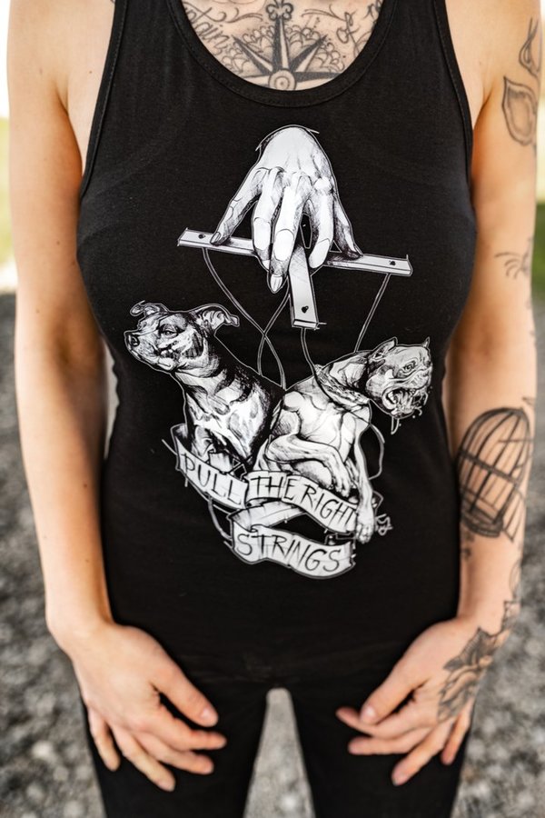 Tank-Top "PULL THE RIGHT STRINGS" - schwarz